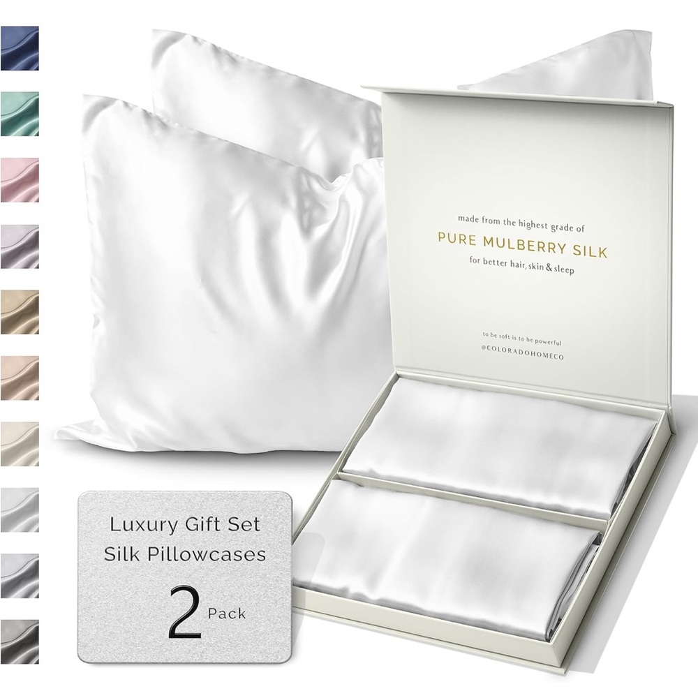 SundaySilks Standard White Silk Pillowcase Set of 2